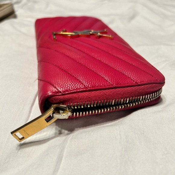 YSL Chevron quilted Cassandre Large zip wallet Pink - Picture 2 of 8